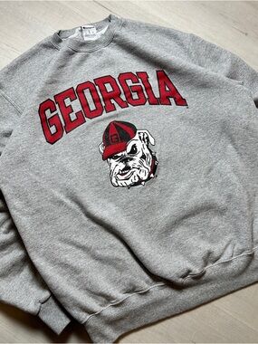 Champion Gray Georgia Bulldogs Crewneck Sweatshirt with Red Accent